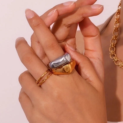 Minimalist Classic Style Solid Color 304 Stainless Steel 18K Gold Plated Plating Rings