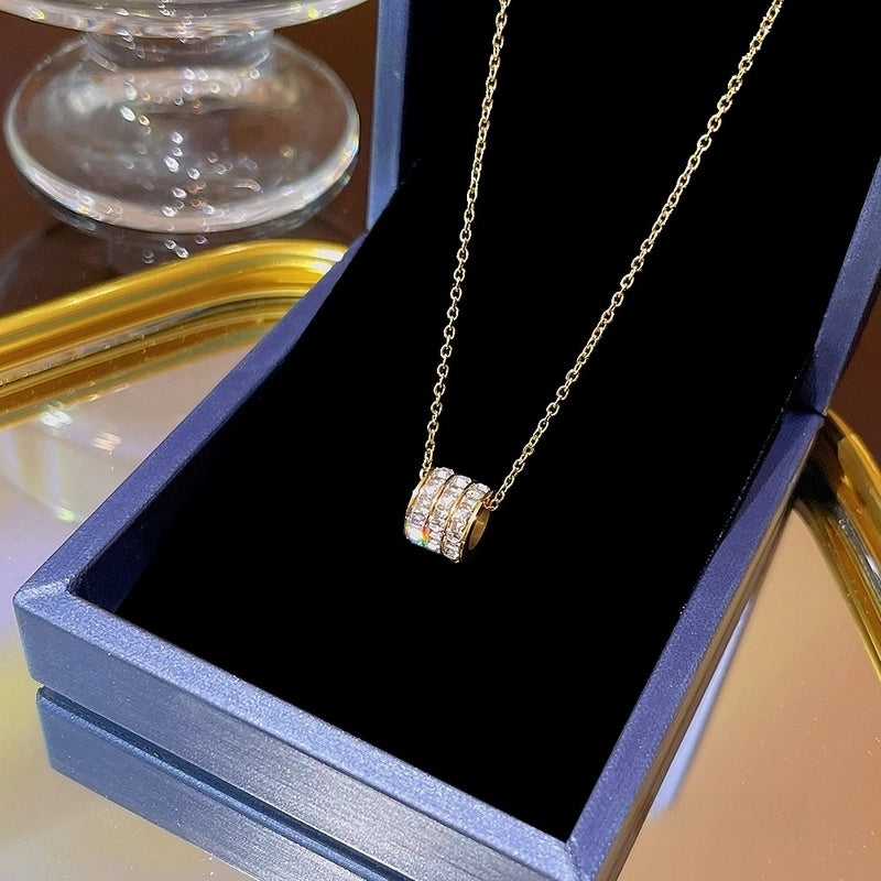 Elegant Classic Style Geometric Moon Bow Knot Titanium Steel Zircon Pendant Necklace