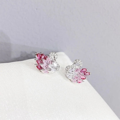 Cute Swan Copper Inlaid Zircon Earrings 1 Pair