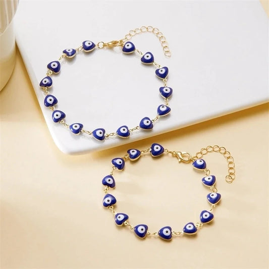 Fairy Style Marine Style Minimalist Pentagram Heart Shape Eye Imitation Pearl Alloy Copper Enamel Women's Bracelets Anklet