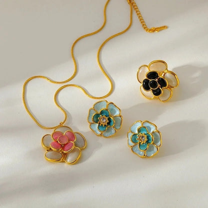 Mid-Ancient Ornament 18K Gold Diamond Oil-Spot Glaze Flowers Earrings Style Niche Design Earrings