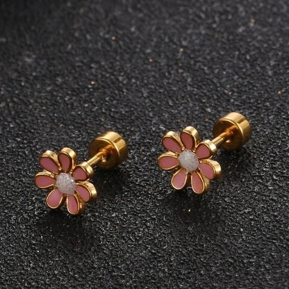 Minimalist Flower 304 Stainless Steel No Inlaid Earrings Ear Studs