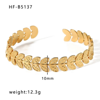 Basic Retro Leaf Solid Color Knot Stainless Steel 18K Gold Plated Bangle In Bulk