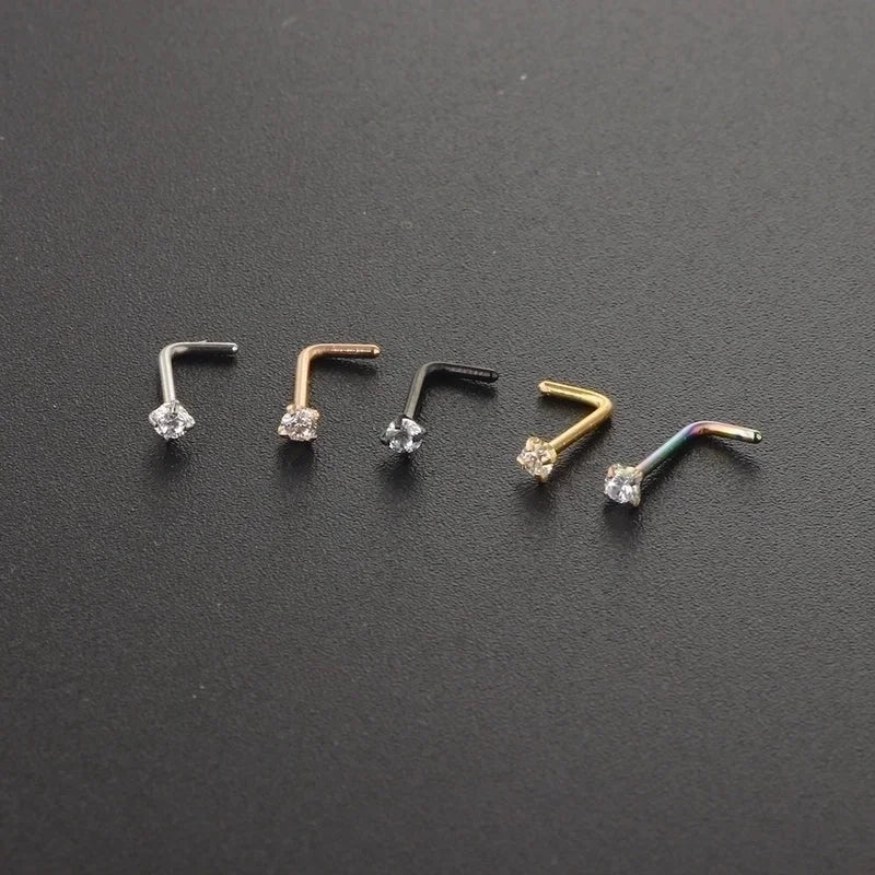 Minimalist Solid Color Stainless Steel Inlay Zircon Nose Studs 1 Piece