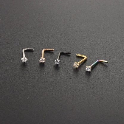 Minimalist Solid Color Stainless Steel Inlay Zircon Nose Studs 1 Piece