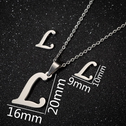 Women\'s Fashion Minimalist Letter Stainless Steel Pendant Necklace Ear Studs Plating Jewelry Sets