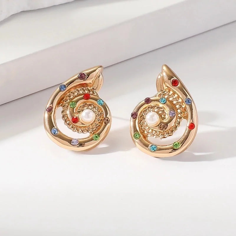 1 Pair Retro Beach Minimalist Starfish Shell Inlay Alloy Rhinestones Pearl Gold Plated Ear Studs