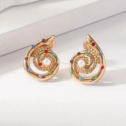 1 Pair Retro Beach Minimalist Starfish Shell Inlay Alloy Rhinestones Pearl Gold Plated Ear Studs