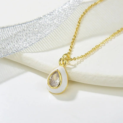 Copper Enamel Inlay Water Droplets Zircon Pendant Necklace
