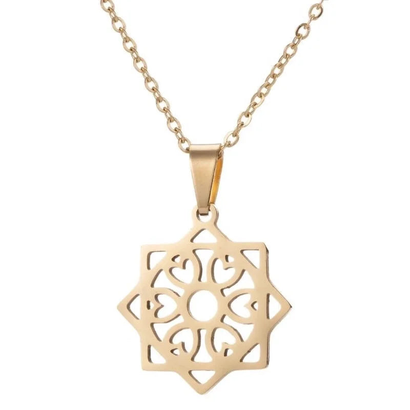 201 Stainless Steel 18K Gold Plated Minimalist Plating Moon Flower Necklace