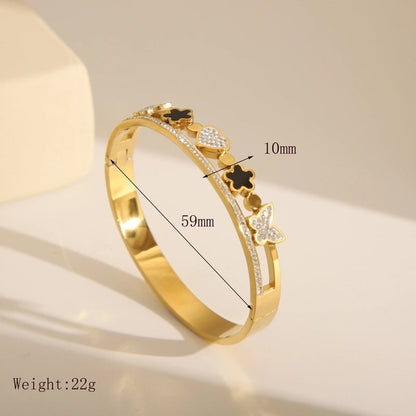 French Style Classic Style Commute Solid Color Flower 304 Stainless Steel 18K Gold Plated Zircon Bangle In Bulk