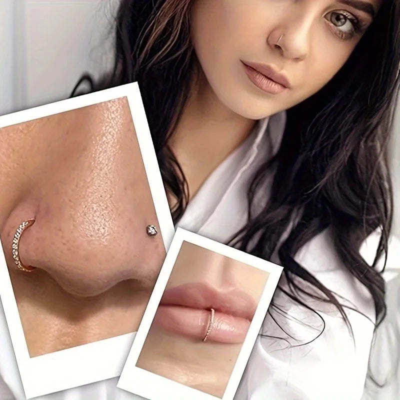 5 Pieces Nose Rings & Studs Hip-Hop Punk Solid Color Titanium Alloy Inlay Zircon 18K Gold Plated Ear Cartilage Rings & Studs