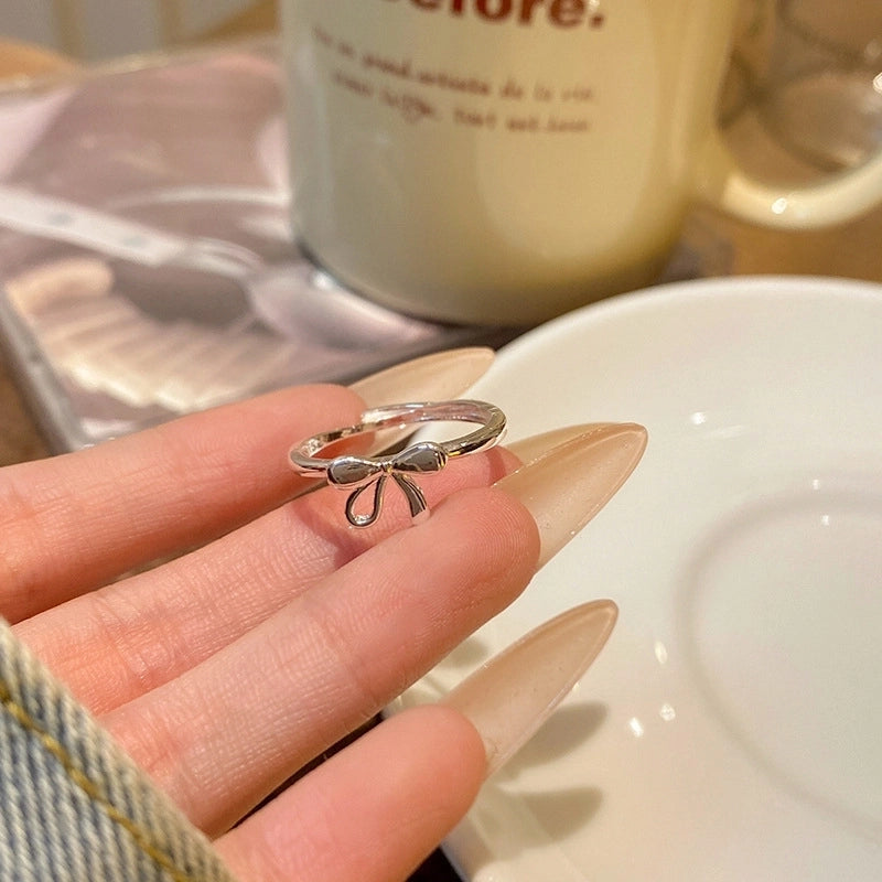 Minimalist Heart Shape Flower Bow Knot Copper Inlay Artificial Pearls Opal Zircon Rings