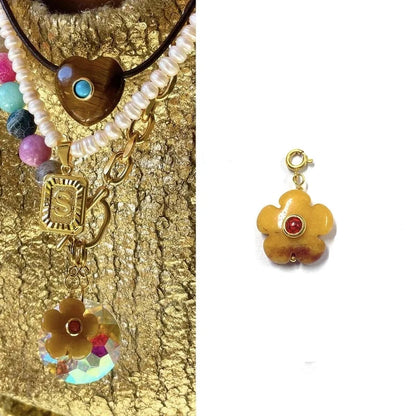 2 Pieces Minimalist Heart Shape Natural Stone Titanium Steel Pendant Necklace In Bulk