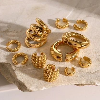 1 Pair Vacation Minimalist IG Style C Shape Solid Color Asymmetrical 304 Stainless Steel 18K Gold Plated Ear Cuffs