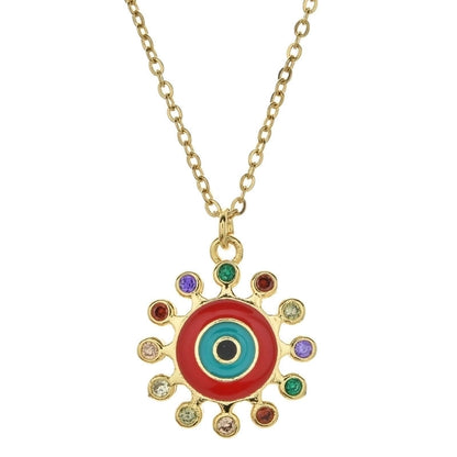Bohemian Devil's Eye Heart Shape Stainless Steel Inlay Artificial Crystal Pendant Necklace