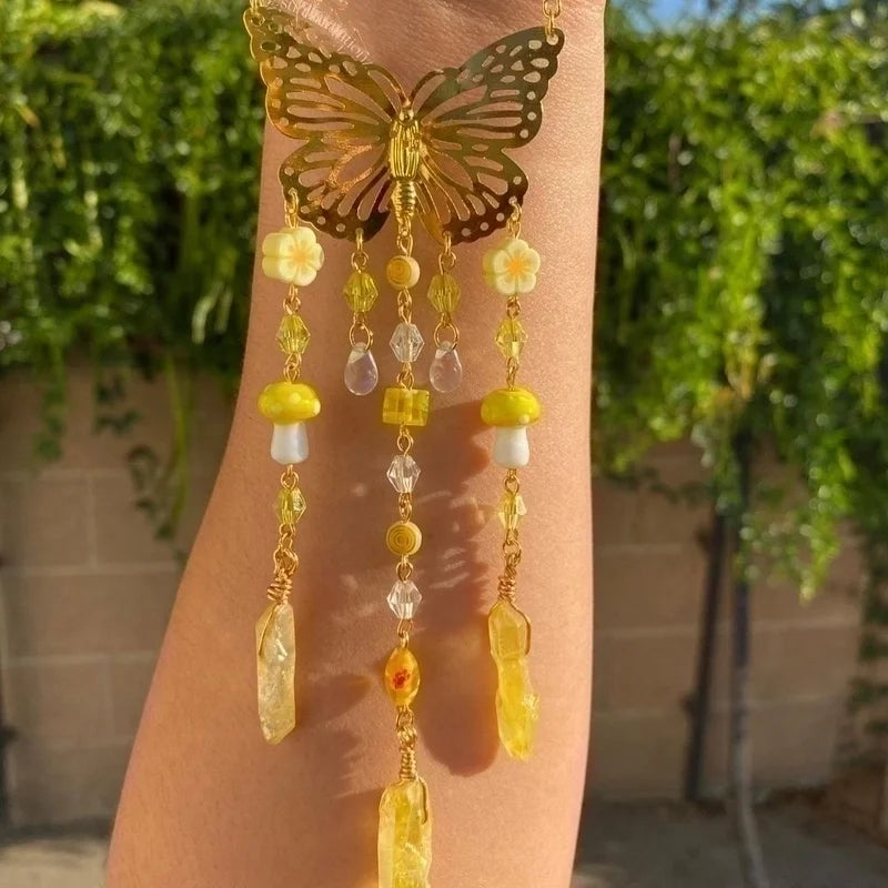 Christmas Pastoral Sun Butterfly Crystal Pendant Wind Chime Wall Art