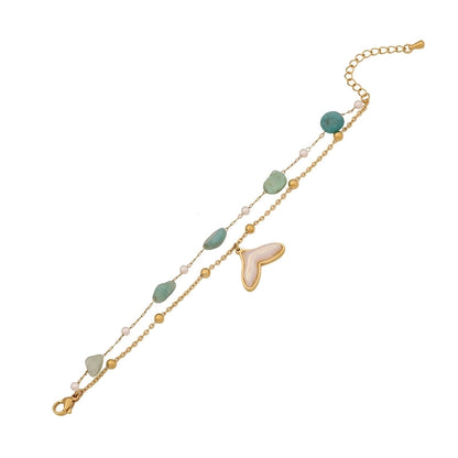 Beach Minimalist Shell 304 Stainless Steel Natural Stone 18K Gold Plated Bracelets In Bulk