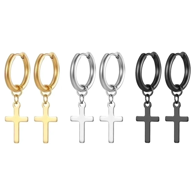1 Pair Minimalist Cross Plating 201 Stainless Steel 18K Gold Plated Dangling Earrings