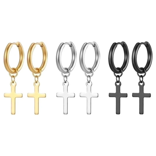 1 Pair Minimalist Cross Plating 201 Stainless Steel 18K Gold Plated Dangling Earrings
