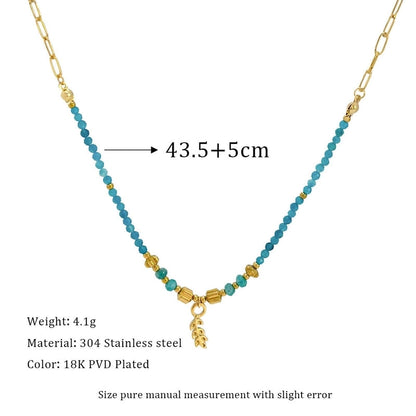 Elegant Geometric 304 Stainless Steel Natural Stone Beaded Chain Cable Chain Pendant Necklace In Bulk