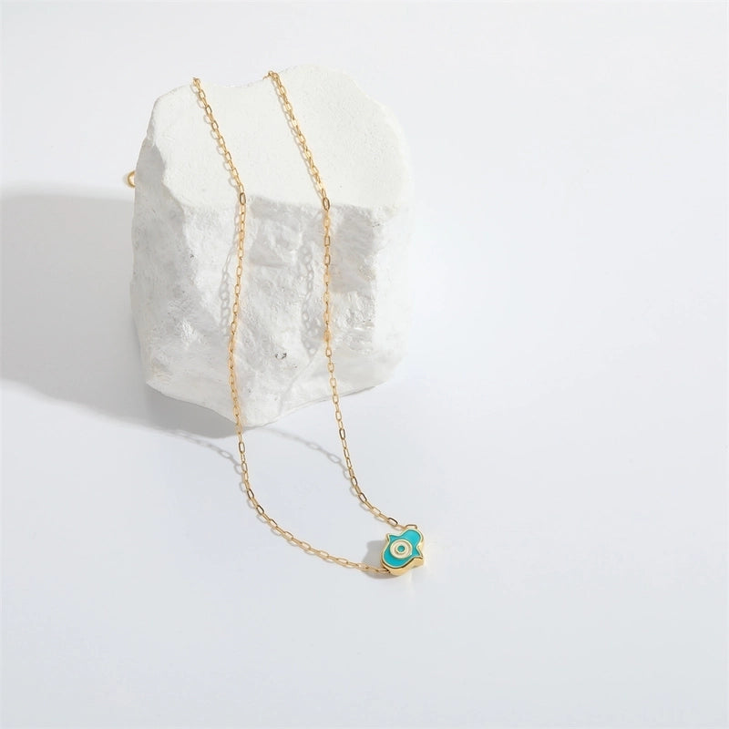 Copper 14K Gold Plated Enamel Pendant Necklace