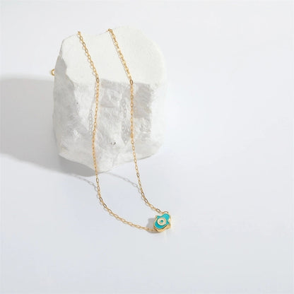 Copper 14K Gold Plated Enamel Pendant Necklace