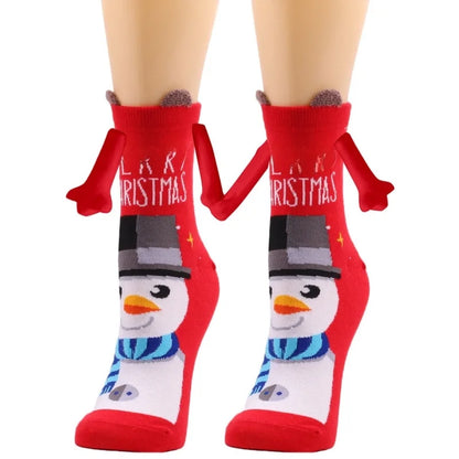 New Popular Christmas Socks Autumn And Winter Cotton Magnet Magnet Hand-holding Socks Mid-calf Length Socks In Stock
