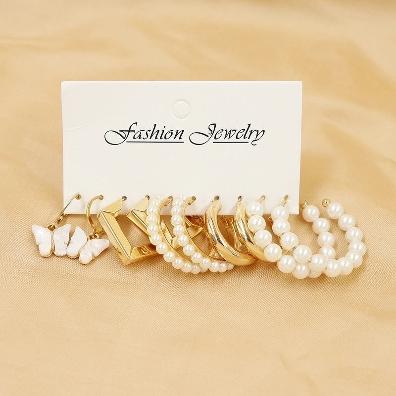 1 Set Minimalist Circle Heart Shape Butterfly Metal Plating Inlay Pearl Women\'s Earrings