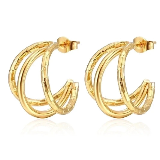 1 Pair Vintage Style Geometric Solid Color Plating 201 Stainless Steel 18K Gold Plated Hoop Earrings