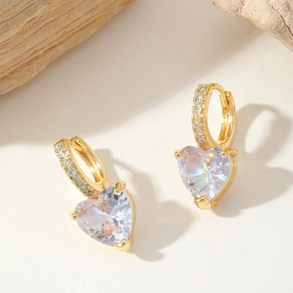 1 Pair IG Style Romantic Sweet Red Heart Inlay Copper Zircon Imitation Gold Earrings