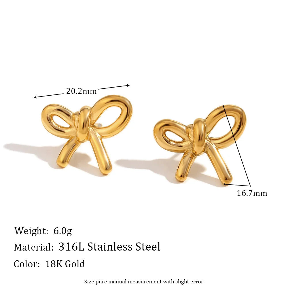 Fashion Bowknot Stainless Steel 18K Gold Plated Stud Earrings
