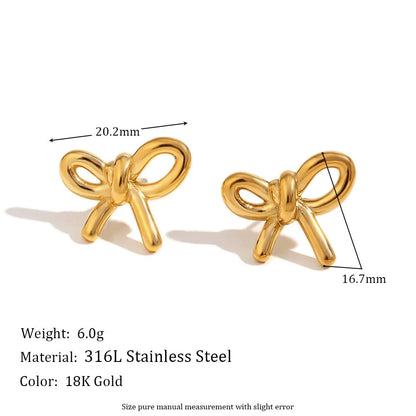 Fashion Bowknot Stainless Steel 18K Gold Plated Stud Earrings