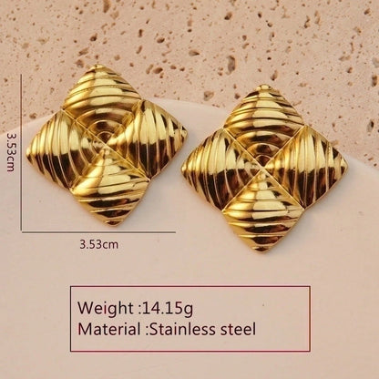 1 Pair Modern Style Geometric Flower Stamping 304 Stainless Steel Imitation Gold Drop Earrings Ear Studs