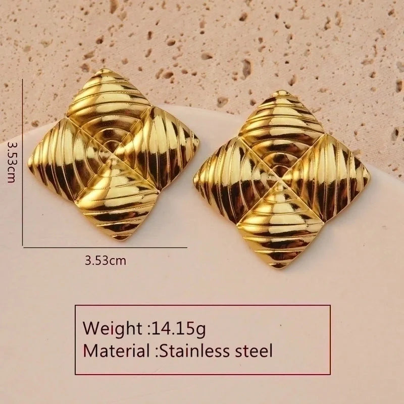 1 Pair Modern Style Geometric Flower Stamping 304 Stainless Steel Imitation Gold Drop Earrings Ear Studs
