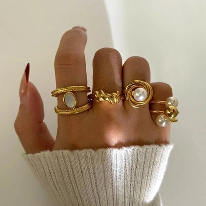 Minimalist Commute Geometric 316L Stainless Steel 18K Gold Plated Rings