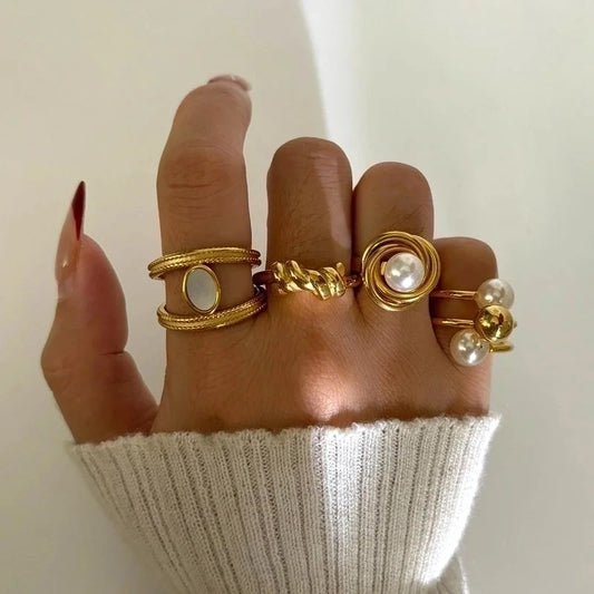 Minimalist Commute Geometric 316L Stainless Steel 18K Gold Plated Rings