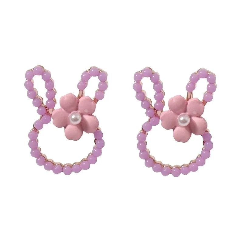 1 Pair Cartoon Style Cute Rabbit Flower Plating Inlay Zinc Alloy Imitation Pearl Ear Studs