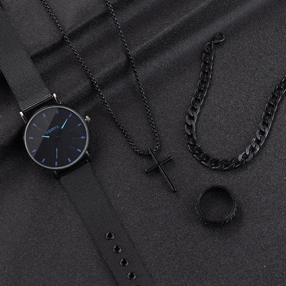 Tem Hot Hip Hop Cuban Chain Cross Necklace Bracelet Ring 3 Piece Set Suit In Stock