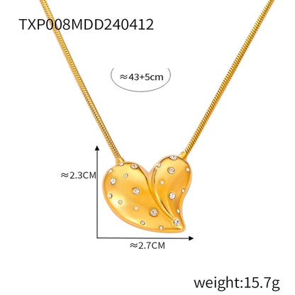 304 Stainless Steel 18K Gold Plated Elegant Minimalist Plating Inlay Heart Shape Rhinestones Earrings Necklace