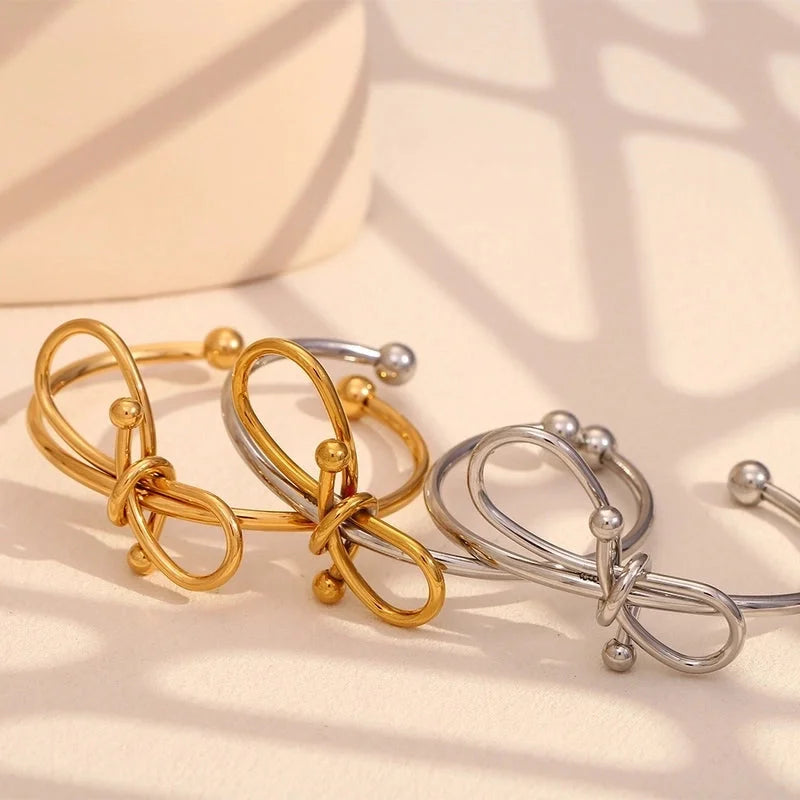 Vintage Style Classic Style Bow Knot 304 Stainless Steel Cuff Bracelets In Bulk