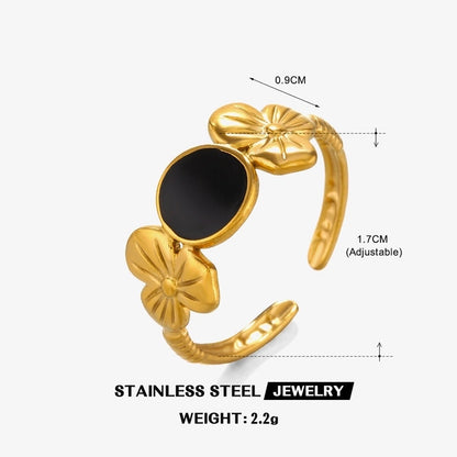 304 Stainless Steel 18K Gold Plated Minimalist Enamel Flower Open Rings