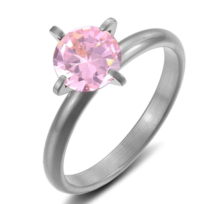 Elegant Solid Color Titanium Steel Inlay Zircon Rings