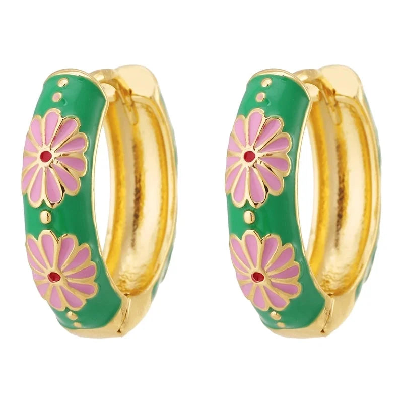 1 Pair Fashion Flower Copper Enamel Earrings