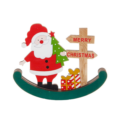 2 Pieces Christmas Wooden Tumbler Snowman Ornament Santa Claus Decoration Holiday Scene Decor