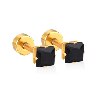 Minimalist Square Stainless Steel Rhinestone Ear Studs 1 Pair