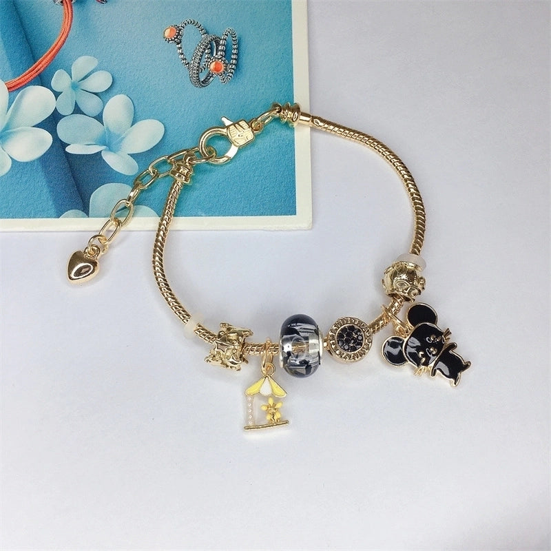 Cute Minimalist Dolphin Heart Shape Flower Stainless Steel Alloy Resin Rhinestones Bangle In Bulk