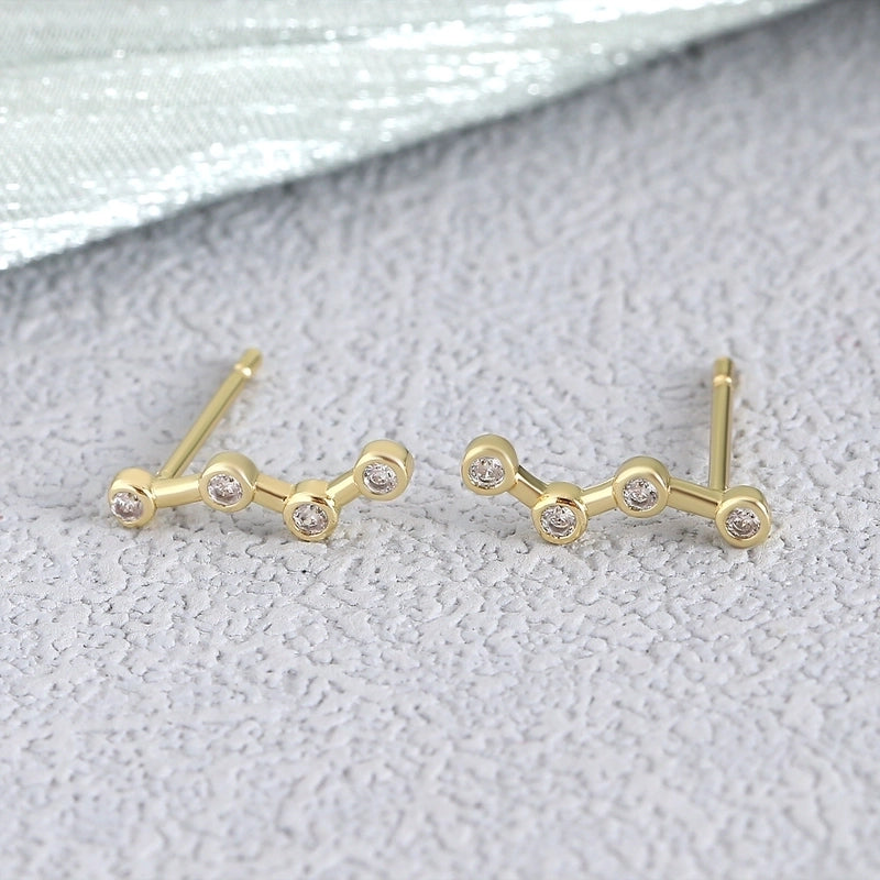1 Pair Elegant Minimalist Geometric Double Heart Snake Hollow Out Inlay Copper Zircon 18K Gold Plated Ear Studs