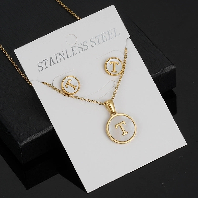 Minimalist Round Letter 304 Stainless Steel Shell 18K Gold Plated Gold Plated Stainless Steel Jewelry Sets