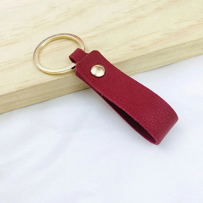 Creative Solid Color Pu Keychain Simple Couple Leather Car Key Ring Metal Universal Bag Strap Buckle Office Culture Accessories
